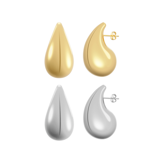 Gold & Silver Teardrop Earrings - 2 Pairs